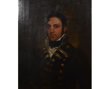 English School, 18th Century,Portrait of a Naval Officer, head and shoulders,oil on panel, unsigned,75x60cm.