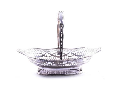 Silver swing-handle basket, William Hutton &amp; Son, Sheffield, 1918, pierced and beaded swing handle and sides, oval foot, 