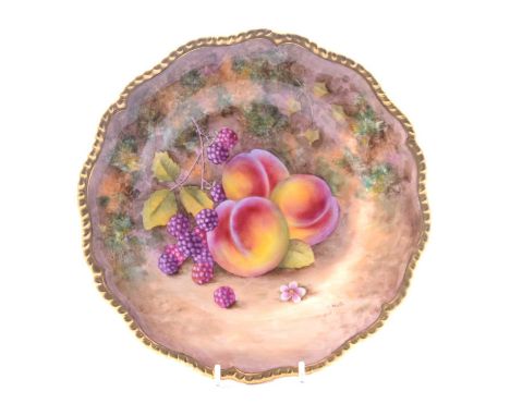 Royal Worcester fruit painted cabinet plate, hand-painted with peaches and blackberries, signed T Nutt, printed mark, 24cm.Co