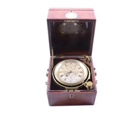 Marine chronometer by Barraud, London, number 3037, three part mahogany box, with brass carry handles, ivory plaque marked 'B