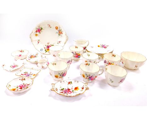 A Royal Crown Derby porcelain part tea service, decorated in the Derby Posies pattern, comprising bread plate, cream jug, sug