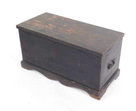 A Victorian black painted pine trunk, raised on bracket feet, 49cm H, 94cm W, 44cm D.