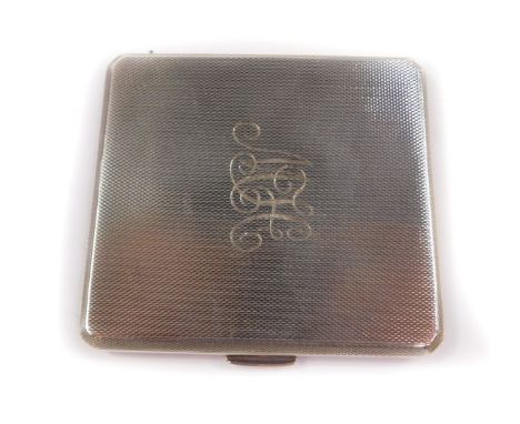 A George VI silver cigarette case, with engine turned decoration, monogram engraved, Birmingham 1937, 2.92oz.