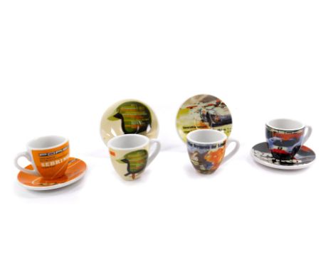 Four German porcelain demi tasse coffee cups and saucers for Porsche, limited edition number 0441, comprising Sport Wagen-WM1