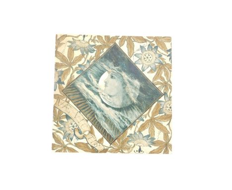 A late 19thC porcelain tile, outside painted with a portrait of Selene, within a border of Convulvulus 'Vae Vic Tis', verso d