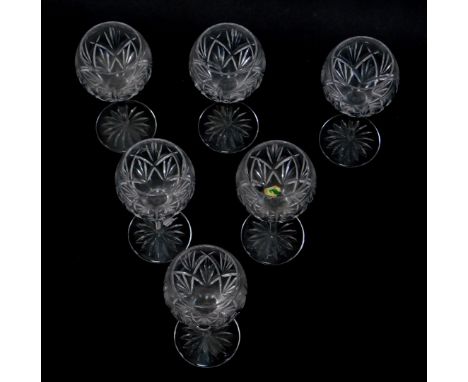 A set of six Waterford cut glass wine glasses, decorated in the Eve pattern.