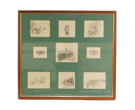 After Lionel Edwards (1878-1966). Nine lithographic hunting prints, framed as one, 74cm x 82cm.