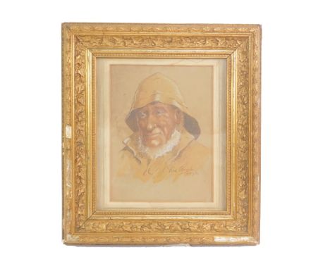 Eric Arch (British, 20thC). Head and shoulders portrait of a fisherman in a sowester, pastel and charcoal, signed, dated 1931