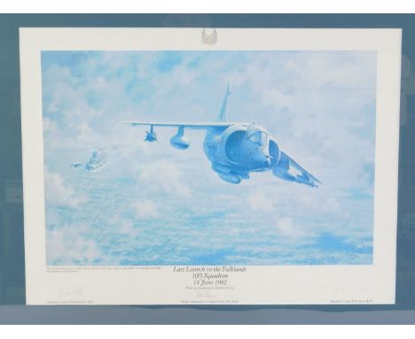 After Geoffrey E Lea (British, 20thC). Last Launch on The Falklands, (F) 14th June 1982, limited edition print, signed by Win