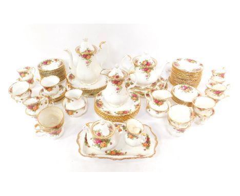 A Royal Albert porcelain part tea and coffee service, decorated in the Old Country Roses pattern, including tea pot, coffee p