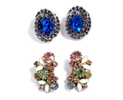 A pair of Weiss paste and enamel clip earrings, and a further pair of costume clip earrings. (2)