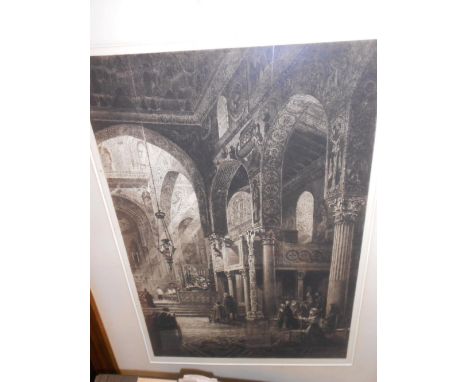 Axel Herman Haig, Architectural studies of Continental church interiors with figures, three etchings c.1901-04, signed below,