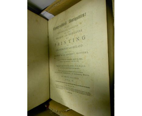 AMES (Joseph) Typographical Antiquities.., augmented by William Herbert, in 3 vols., 1786-90, 4to, mezzotint frontispiece por