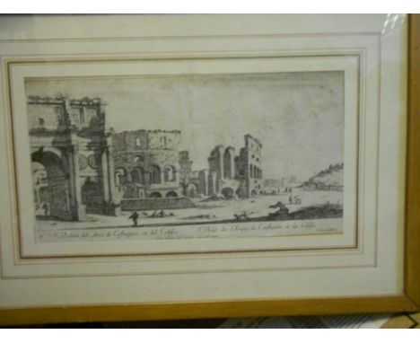 A collection of 18th century Italian engravings, mostly with hand colour, scenic and architectural, including A View of the C