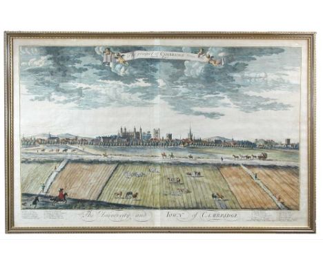 After R. Whitehand, The University and Town of Cambridge, coloured double page engraving for Thos Taylor, 18th century 58 x 9