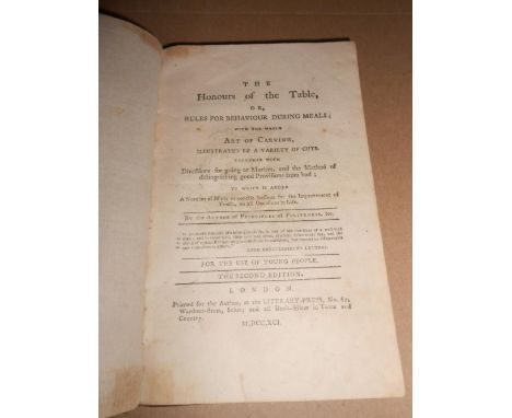 [TRUSLER (John)] The Honours of the Table, or, Rules for Behaviour During Meals, with the Whole Art of Carving, second editio