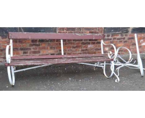 Wrought iron garden bench with wooden slats and similar bench unassembled. "Condition report: see terms and conditions"