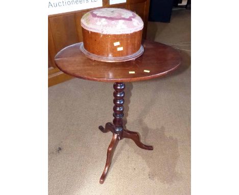 Victorian oval tripod table and smalll stool with woolwork top. "Condition report: see terms and conditions"