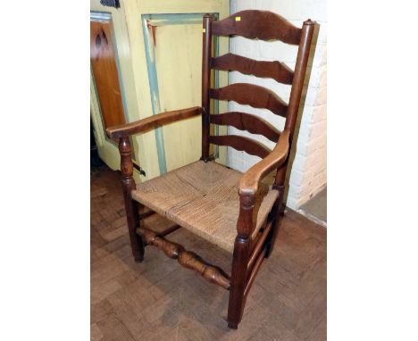 Lancashire ladder-back elbow chair. "Condition report: see terms and conditions"
