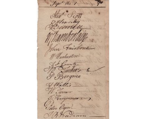 TURNER J. M. W.: (1775-1851) English Painter. An extremely rare, pair of early ink signatures, W Turner, together on a slim 8