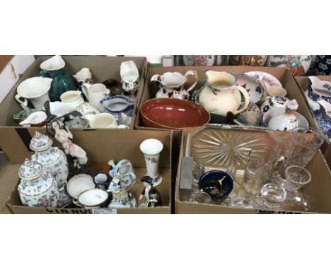 Four boxes of various china and glassware to include Albany Fine China Ltd Lucern figure group of woman with doves, 32 cm hig