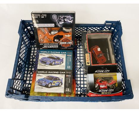 MODEL CAR WITH A HARLEY DAVIDSON DIE CAST MODEL KIT, ACTION MAN MOTORBIKE ETC