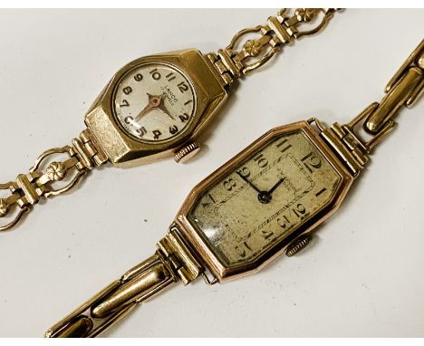 TWO 9CT GOLD CASED LADIES COCKTAIL WATCHES INCL. ONE ART DECO