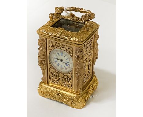 GILT BRONZE MINIATURE CARRIAGE CLOCK