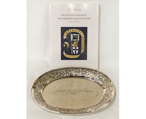 LARGE PRESENTATION 800 GRADE SILVER 520G PLATTER SOMERSET LIGHT INFANTRY &amp; BOOK