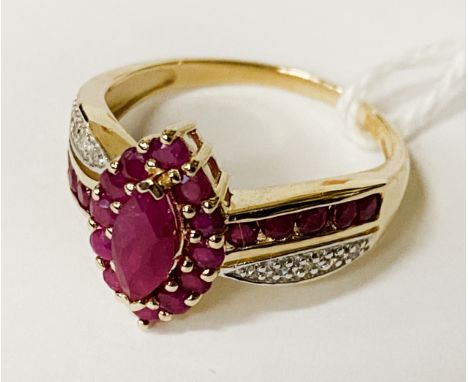 9CT GOLD RUBY &amp; DIAMOND RING - SIZE O/P