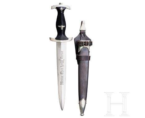 A Model 1933 SS Service Dagger  Maker Robert Klass, Solingen, polished steel blade, reverse center engraved "16.8.36", nickel