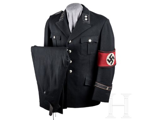 A Service Uniform for a Oberscharführer of Signals Standarte 11 "Nürnberg"  Black tricot wool, four-button front, open-collar