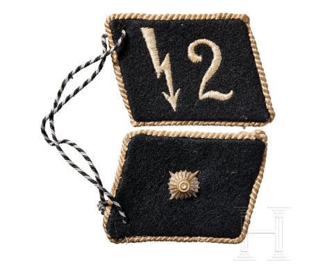 A Pair of Collar Tabs for Scharführer of SS-Nachrichten Sturmbann 2 "Stuttgart" Enlisted, 1933-34  Black cloth backing, right