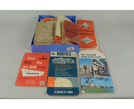 A selection of vintage Norwich and District maps and guides including Jarrolds linen backed, laid in sections, 1899 City of N