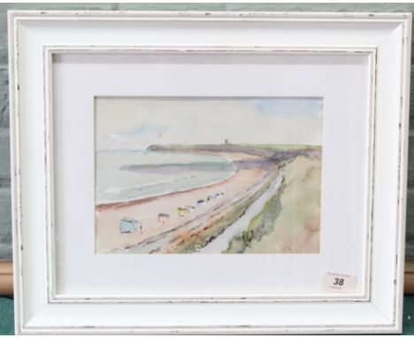 A framed watercolour sketch signed on verso 'Gorleston Beach by R Fisher', 17.5cm x 25cm 
