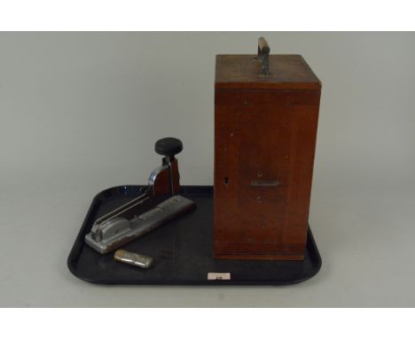 A cased Edwardian microscope by J Swift &amp; Sons, London plus a table stapler and vintage lighter