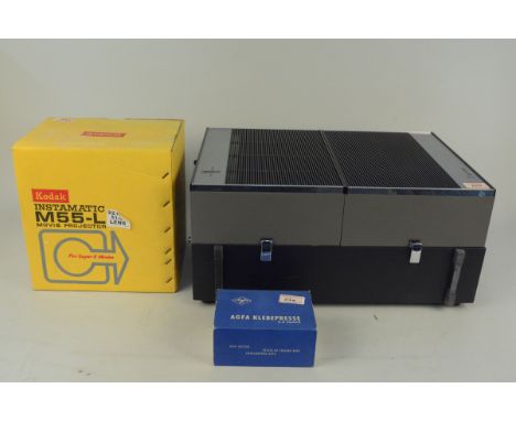 A Philips stereo 4408 reel to reel player together with a boxed (untested) Kodak Instamatic M55-L projector and boxed splicer