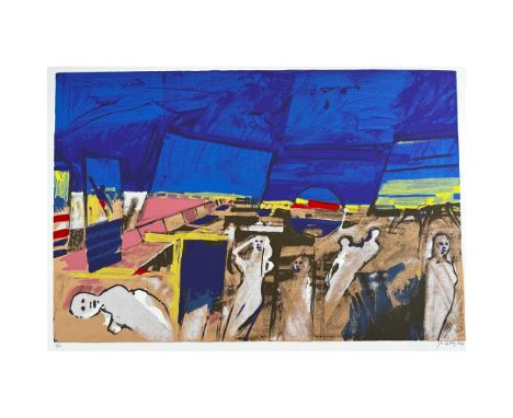 Serigraph titled Actors Signed lower right numbered 71/200. Year 1977 Sight size 38" x 26"Condition: Age related wear.