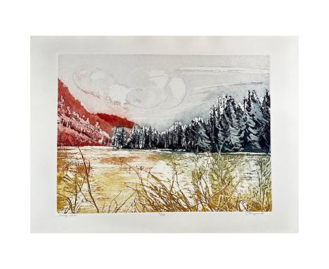 Etching titled Valley Lake Signed lower right numbered V/XXV. Sight size 30" x 22.25"Condition: Age related wear.