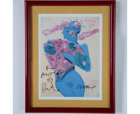 Nude Fan Dancer is a one-of-a-kind color serigraph by Pop artist Peter Max. Black ink dedication and signature on lower part: