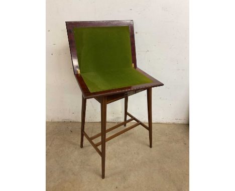 An Edwardian mahogany and inlaid card table of small proportions. 74cm x 54cm Dimensions: H: 73cm x W:54cm