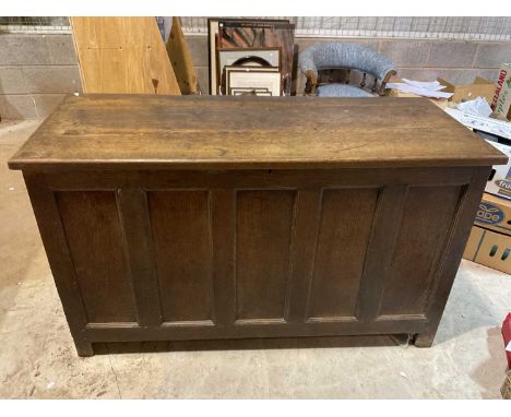 A 19th century oak five panel coffer, 145 x 83 x 60cm.