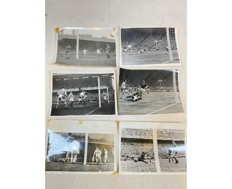 MANCHESTER UNITED F.C; six Keystone Press Agency black and white action photographs, including Real Madrid beating Manchester