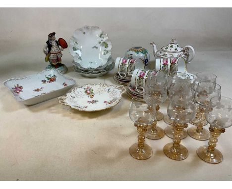 A collection of decorative ceramics including a 'Royal Garden' part tea set by Royal Worcester, a Bristol style teapot, hock 