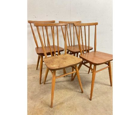 A set of four Ercol stick back kitchen chairs, without mark or label, seat height 45cmQty: 4