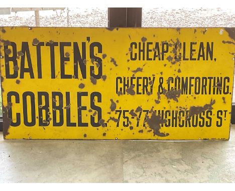 A vintage enamelled advertising sign 'Batten's Cobbles', produced by the Imperial Enamel Co., Birmingham, 61 x 122.5cm.