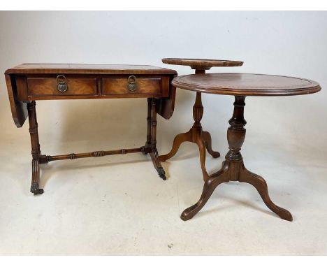 A reproduction sofa table  and two wine tables. (4)