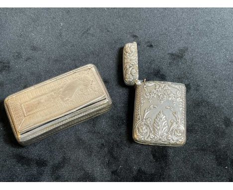 A 19th century French snuff box of rounded rectangular form with vacant cartouche to the hinged lid, length 6cm, and a French