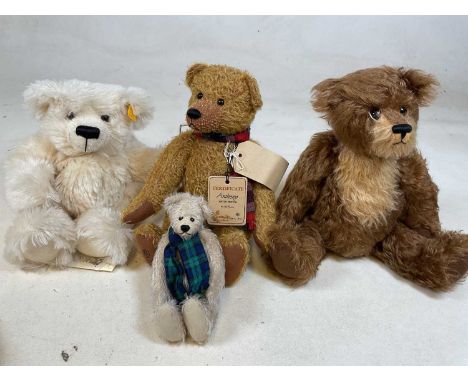 Four collectable teddy bears, comprising a Steiff Classic - Serie made from white mohair, height 32cm, an Anthony gold mohair