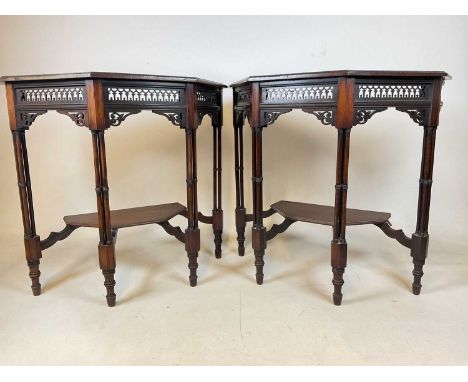 A pair of mahogany demi octagonal console tables Height 71cm x width 77cm